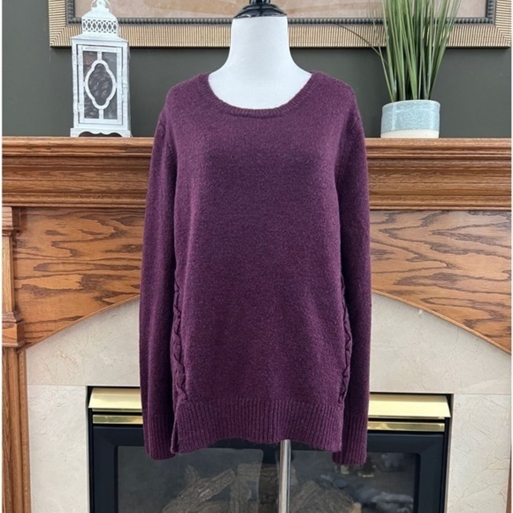 Olivia Sky Women's Wine Crew Neck Lace Up Side Sweater Sz. XL